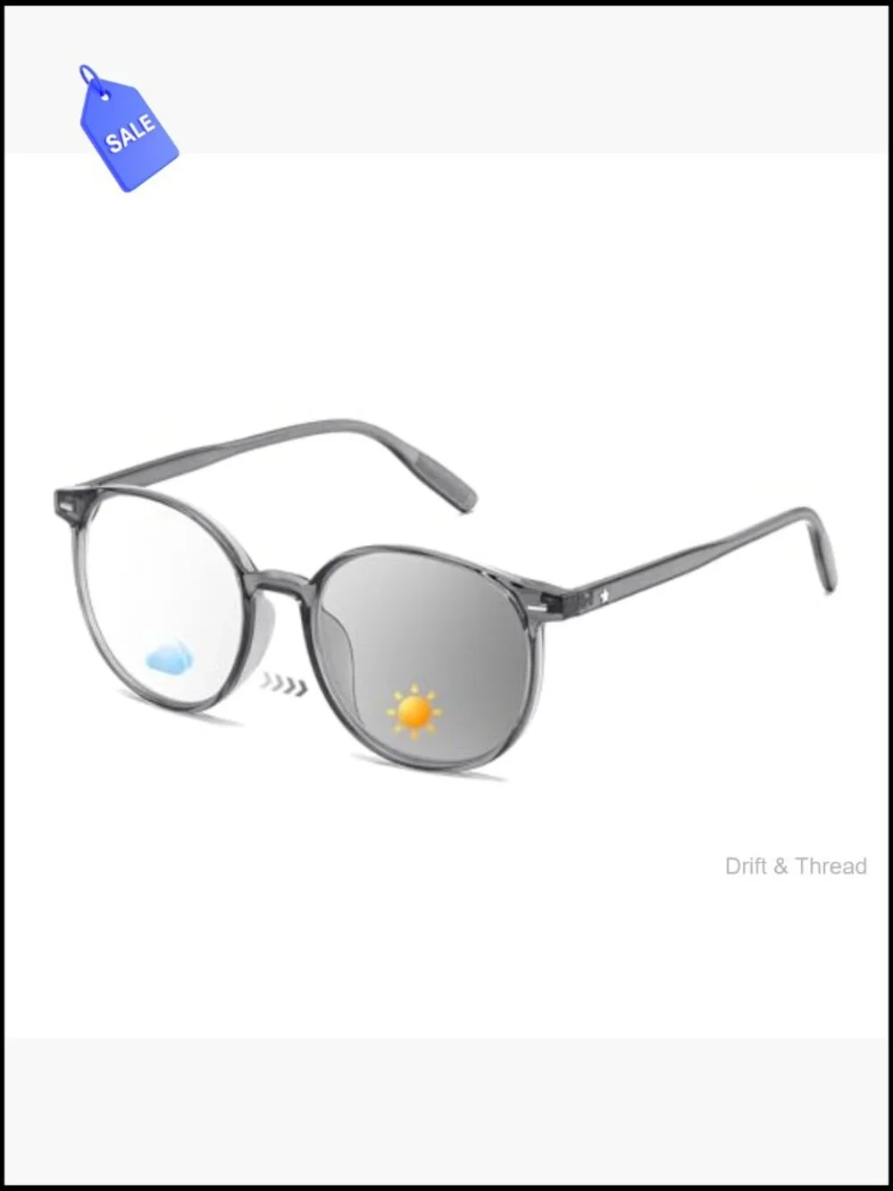 Photochromic Blue Light Blocking Glasses, Transition Lenses, Round Frame